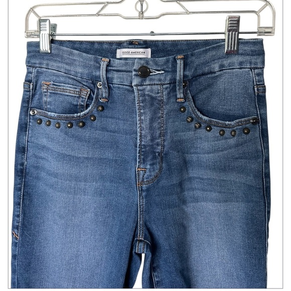 Good American Good Legs Crop Stud Hem Skinny jeans excellent Size 4 / 27 - Picture 4 of 9